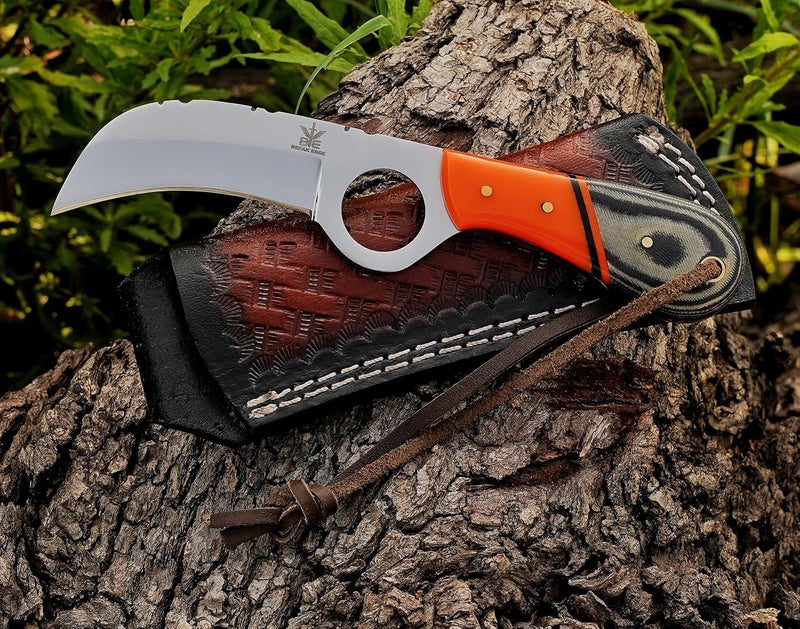 BE BREAK EDGE Handmade Stainless Steel Lineman’s Hawkbill knife with Leather sheath, Heavy Duty Utility Knife blade Electrician Wire Skinning knife for professional. - Image 4